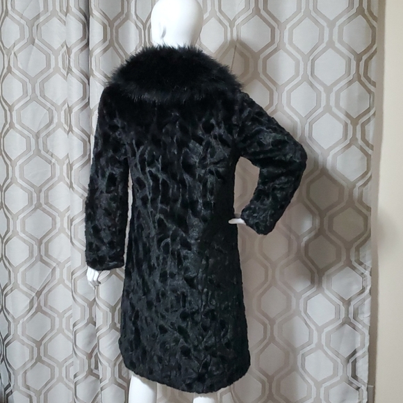 Black faux fur ankle length jacket - Picture 4 of 6